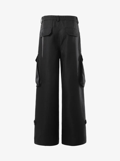 Multi-Pocket Textured Fabric Flared Pants 