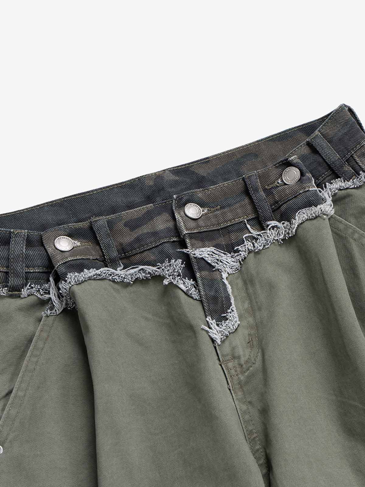 Camouflage Patchwork Whisker Baggy Jeans 