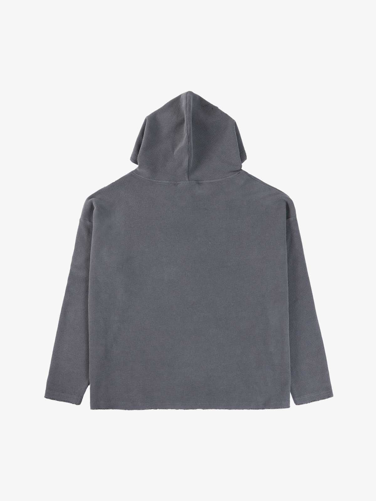 Supermade Waffle-Knit Distressed Button-Pattern Hoodie?