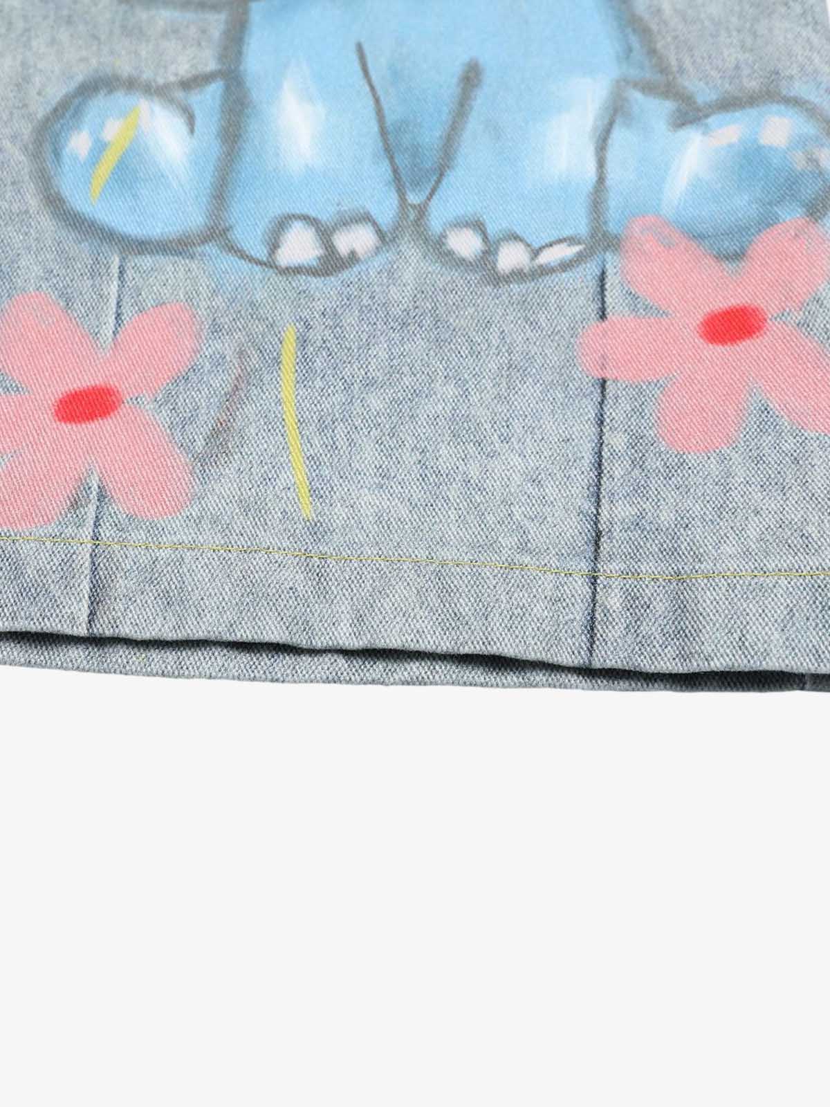 Denim Painted Animal Print Wide Leg Jeans with Cartoon Cat Dog Design?