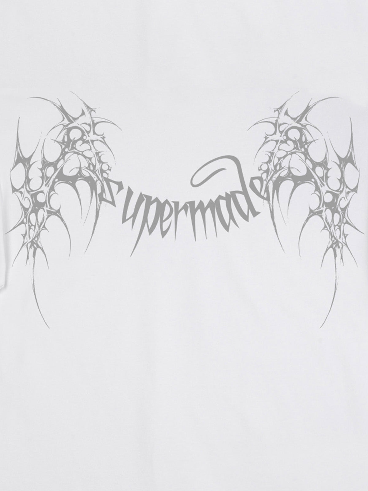 THE SUPERMADE Futuristic spiked pattern gothic style logo font design T-shirts 