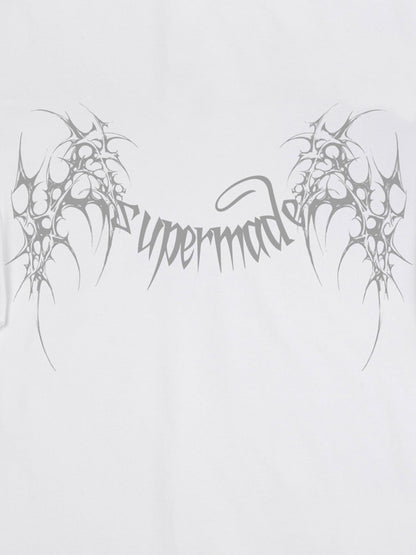 THE SUPERMADE Futuristic spiked pattern gothic style logo font design T-shirts 