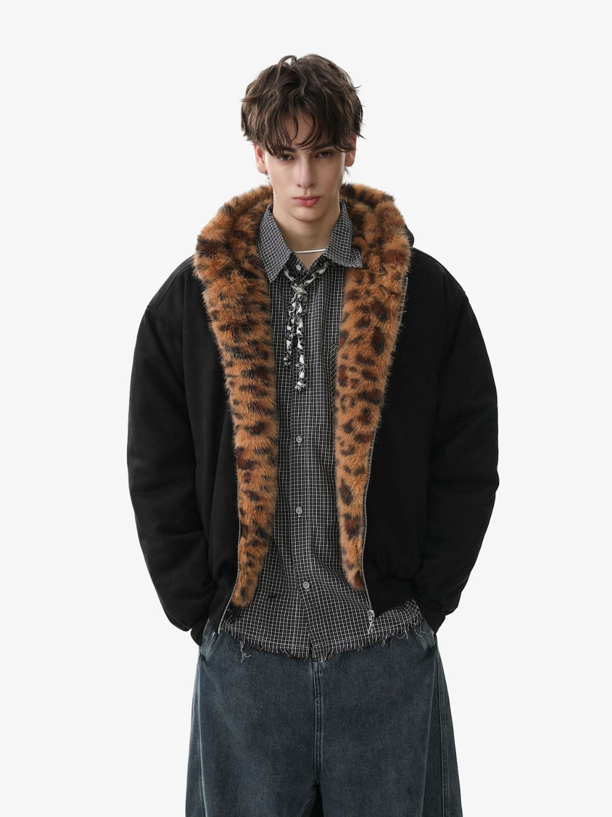 Leopard Print Hooded Jacket with Faux Fur Trim for Men - Trendy Winter Fashion 