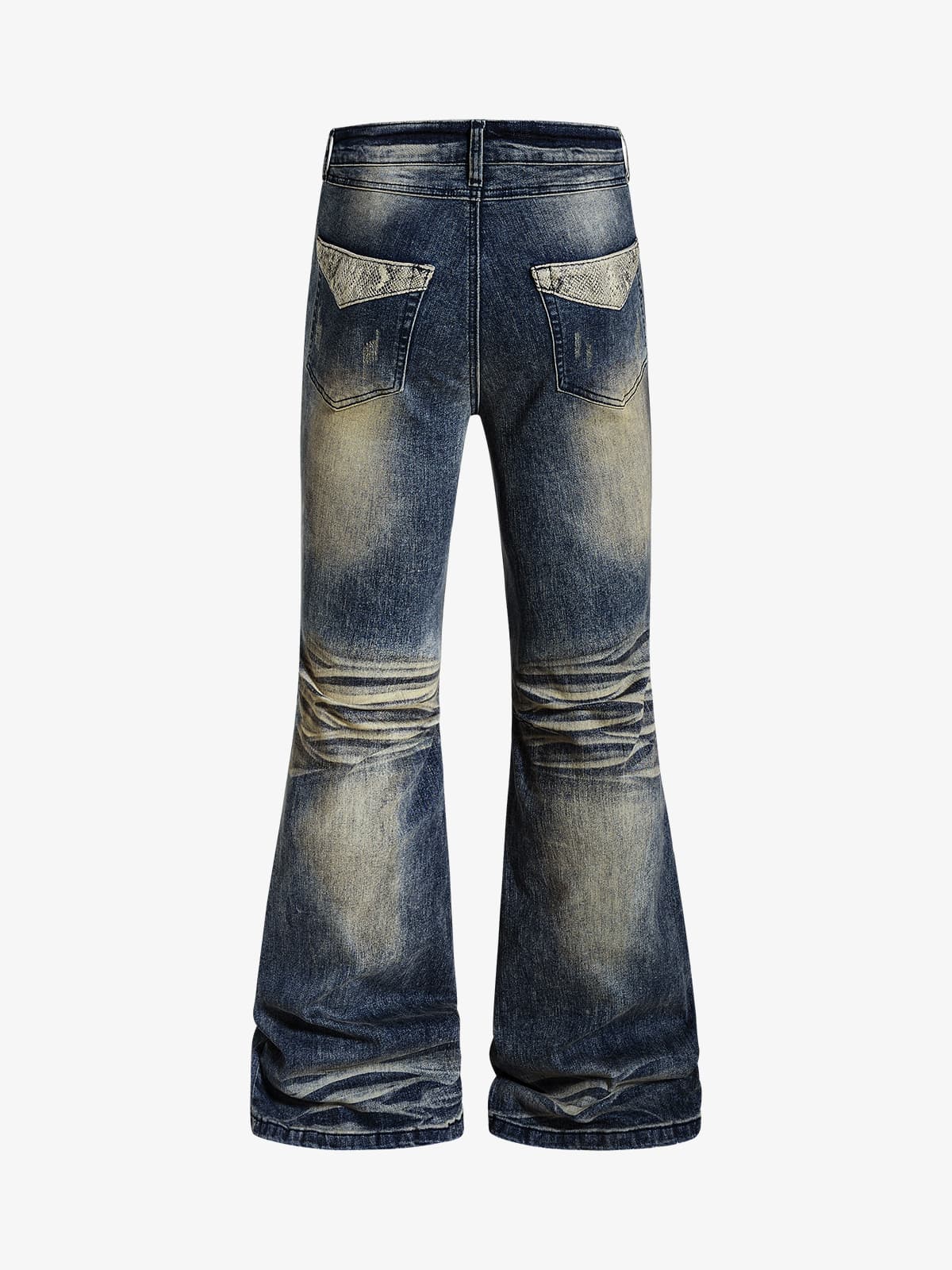 Denim Wide-Leg Flared Jeans with Stud Details for Women?