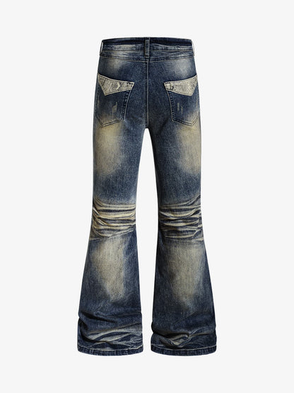 Denim Wide-Leg Flared Jeans with Stud Details for Women?