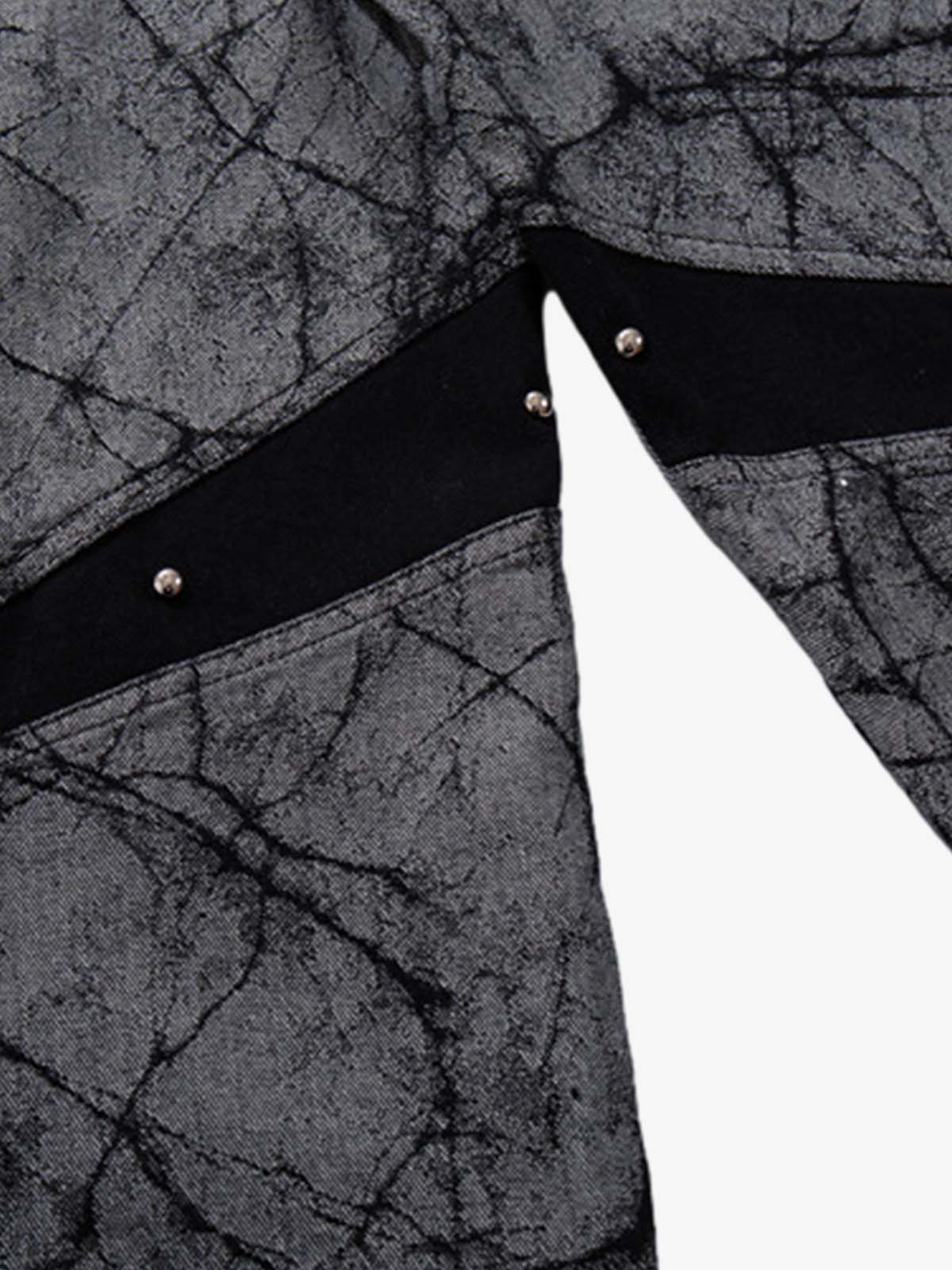 Cotton Blend Wide Leg Pants with Cracked Print and Black Panel Details?