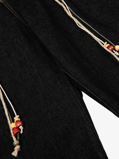 Rope Detail Waist Wide Leg Denim Jeans