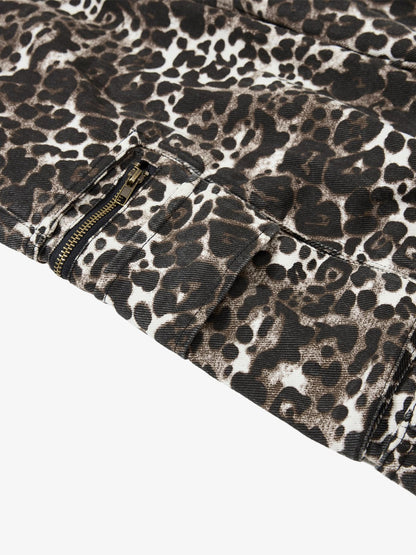 Cotton Leopard Print Wide Leg Cargo Pants for Women High Waist Fashion Casual Trousers?