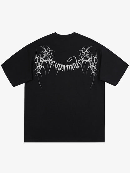 THE SUPERMADE Futuristic spiked pattern gothic style logo font design T-shirts 