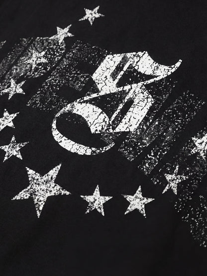 Cotton Blend Layered Sleeve Graphic T-Shirt with Star Print Design?