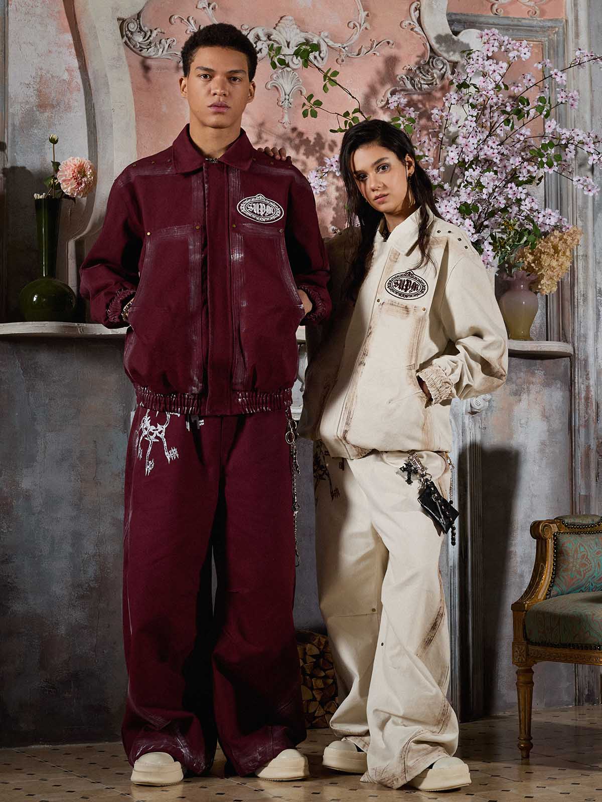 Cotton Blend Pink Track Suit with Supermad Logo Print and Side Stripes 