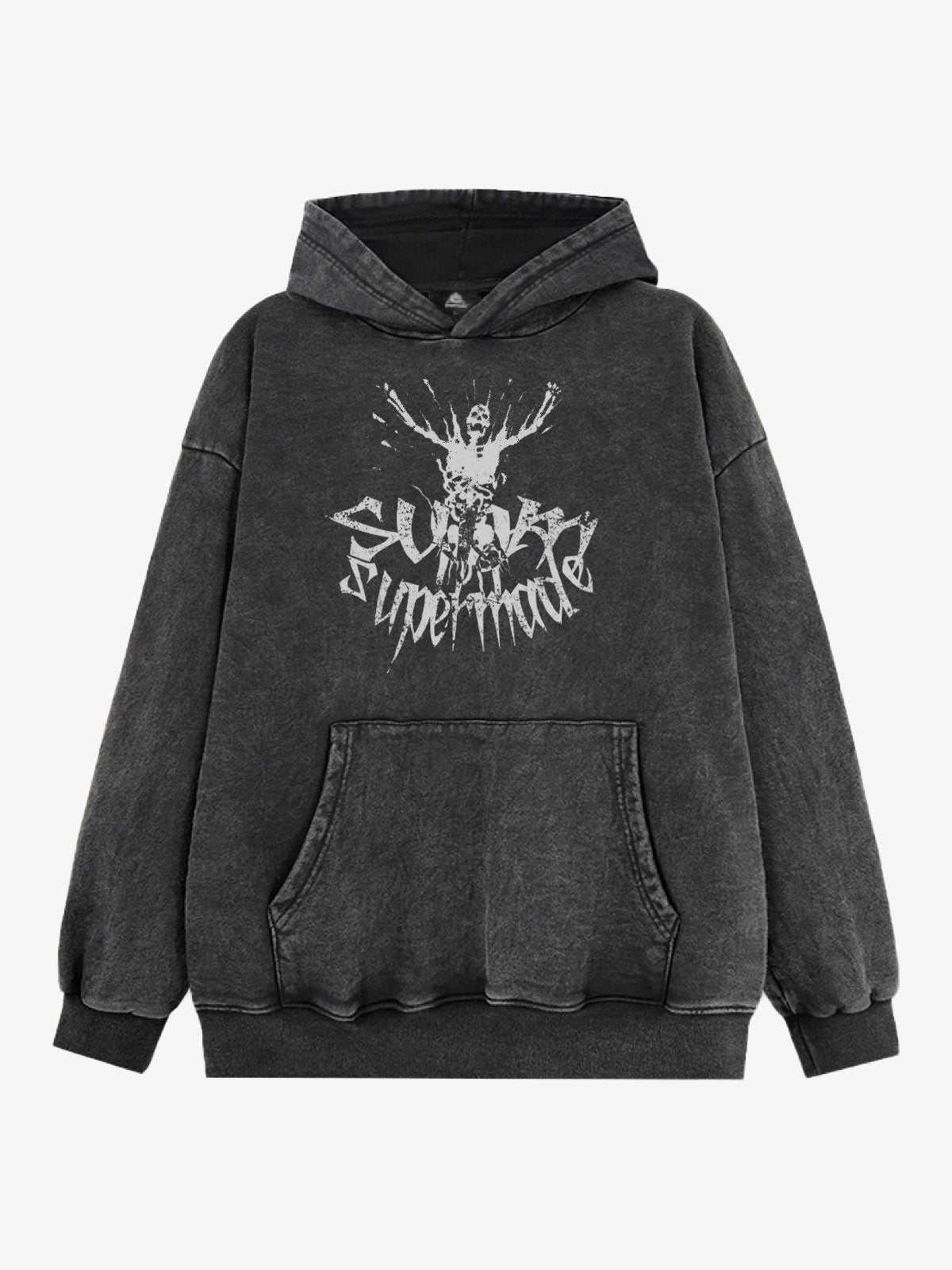 THE SUPERMADE Oversized Black Hoodie with Graphic Print Design 