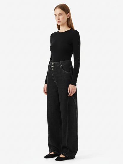 Reverse-Stitched Multi-Button Jeans