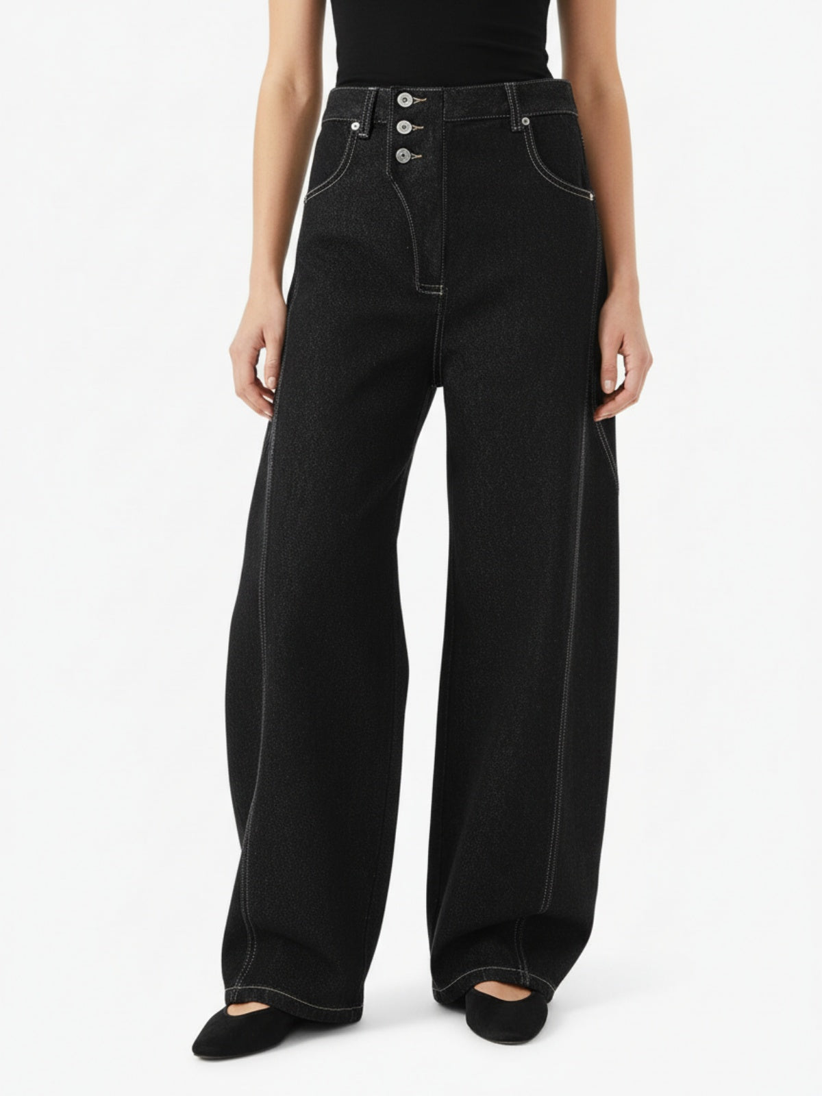 Reverse-Stitched Multi-Button Jeans