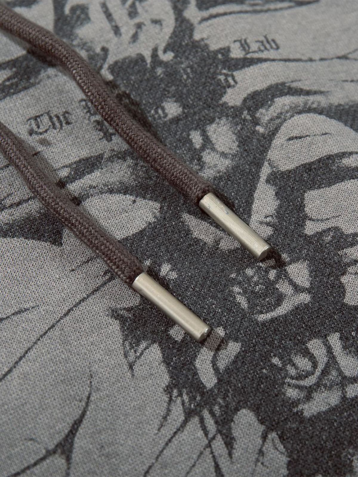 Street Washed Distressed Dark Skeletons Print Hoodie 