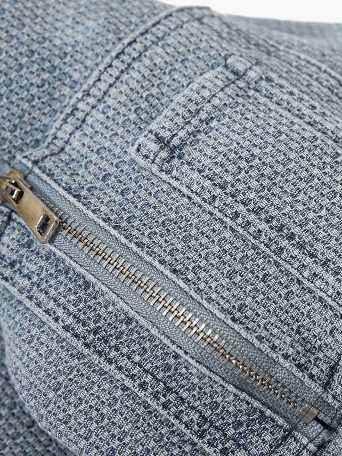 Washed Embroidered Fur-Lined Denim Bomber Jacket