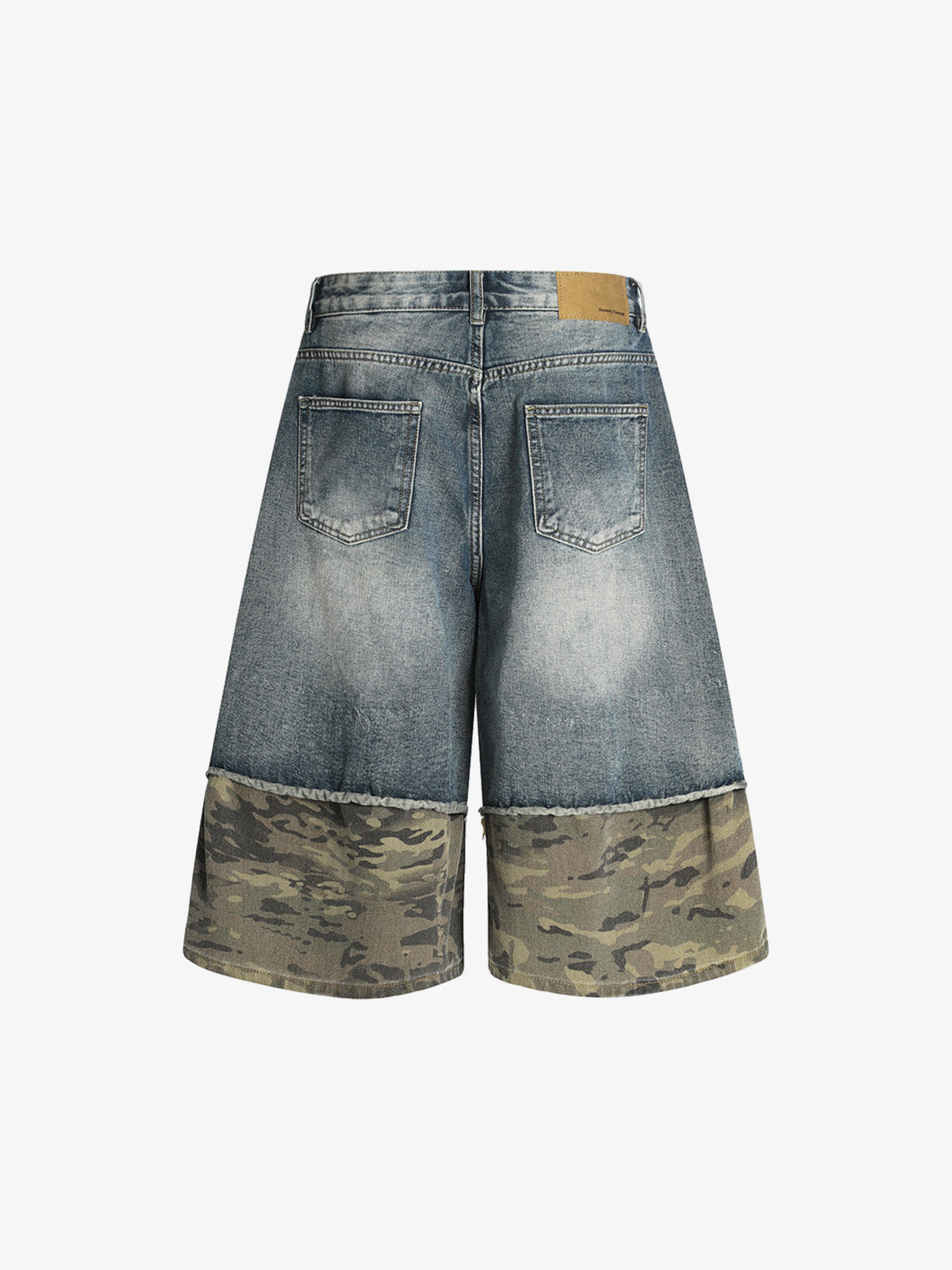 Camouflage Hem Patchwork Denim Shorts 