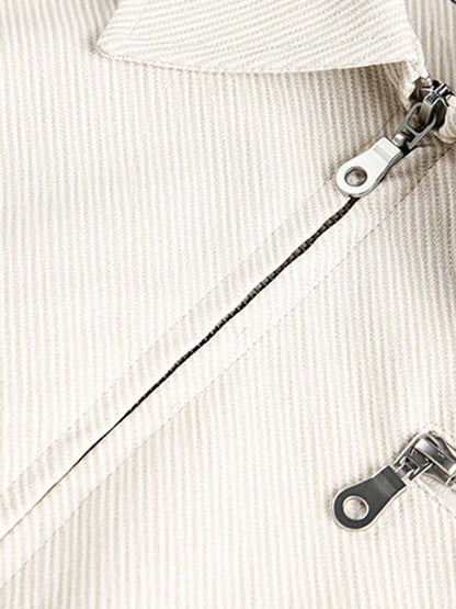 Pleated Back Sleeve Zip Up Jacket