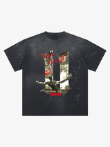 Unisex distressed loose-fitting cotton short-sleeved T-shirts featuring a print of the "11" team strength from the FIFA World Cup and a splatter-wash finish. 