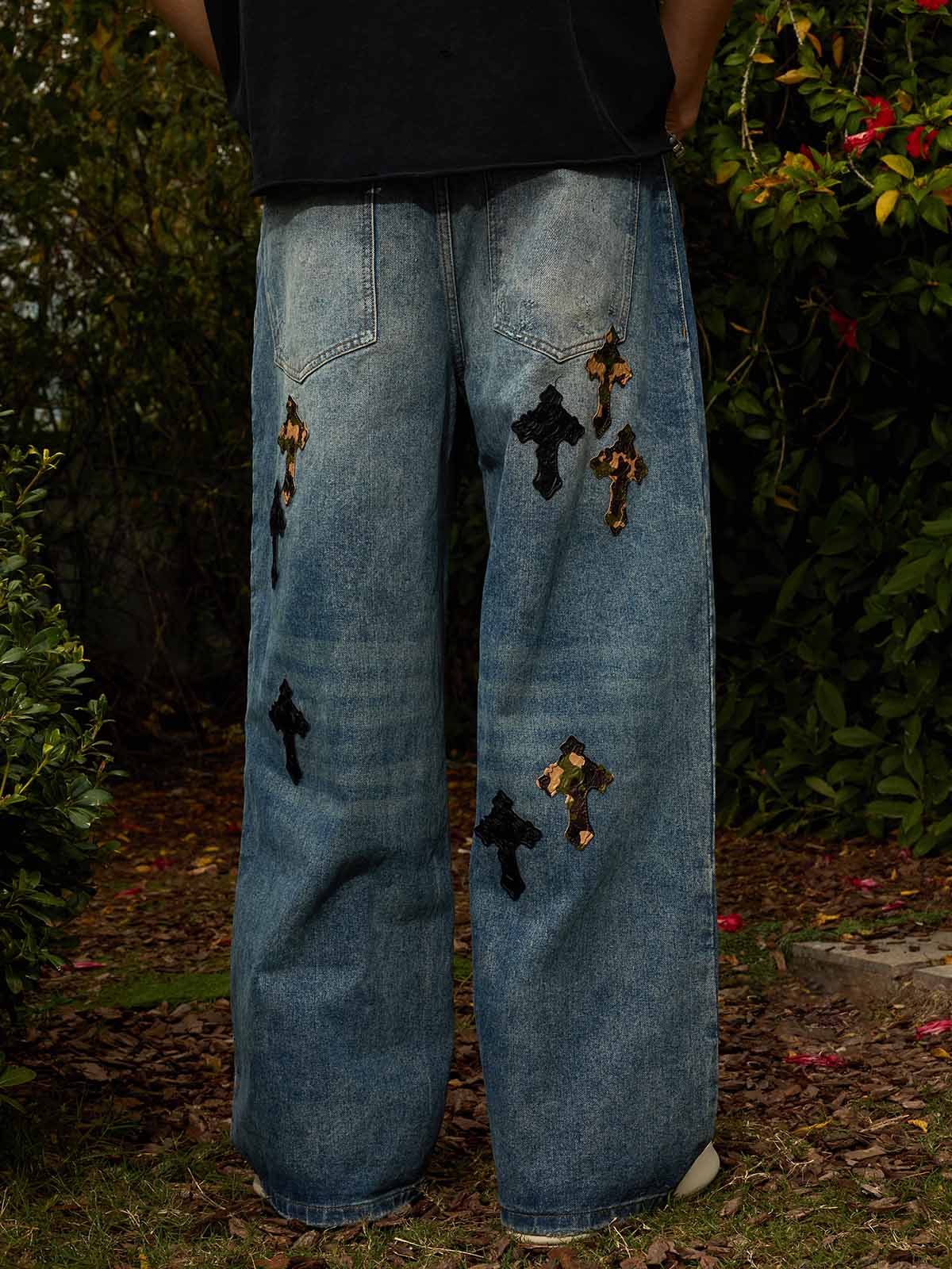 Denim Wide Leg Cropped Pants with White Stripe Design High Waist Fashion Trousers for Women 