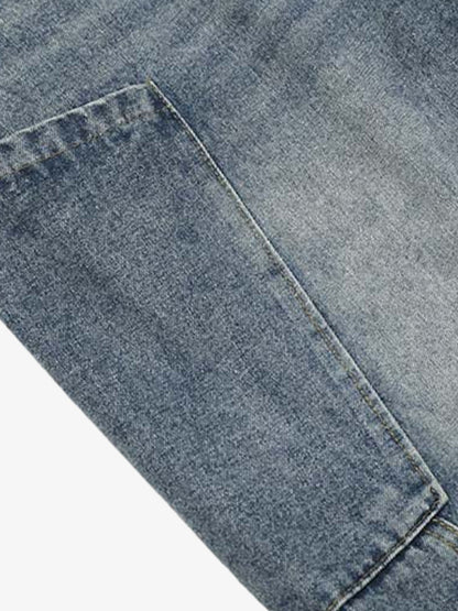 Denim Cargo Shorts with Camouflage Patch Details for Men 