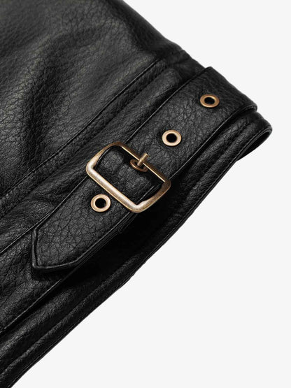 Retro Detachable Fur Collar PU Multi-Pocket Bomber Jacket