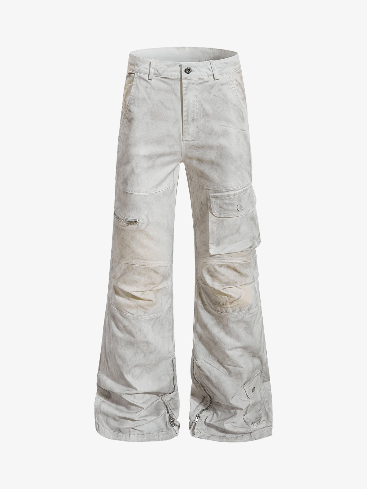 Cotton Blend Wide Leg Cargo Pants with Zipper Pockets and Utility Design?