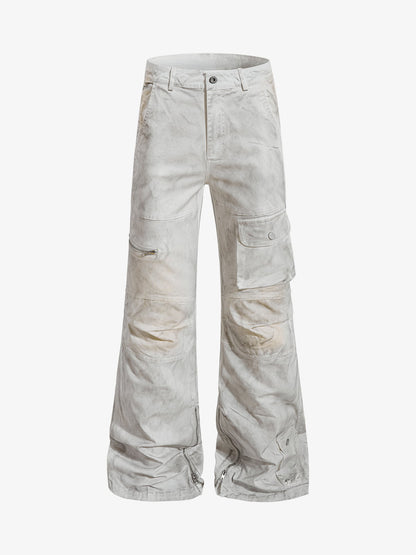 Cotton Blend Wide Leg Cargo Pants with Zipper Pockets and Utility Design?