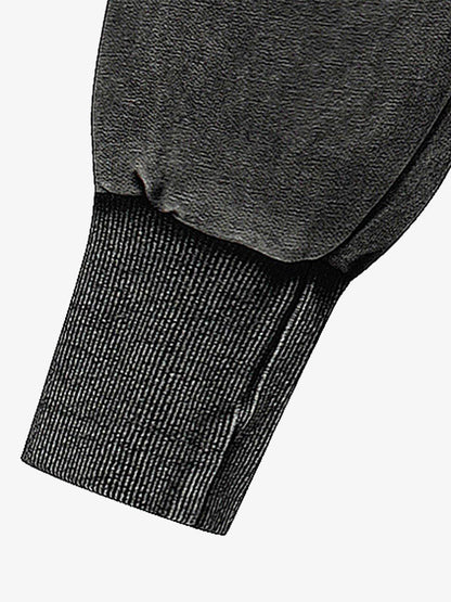 Distressed Washed Embroidered Zip-Up Hooded Jacket