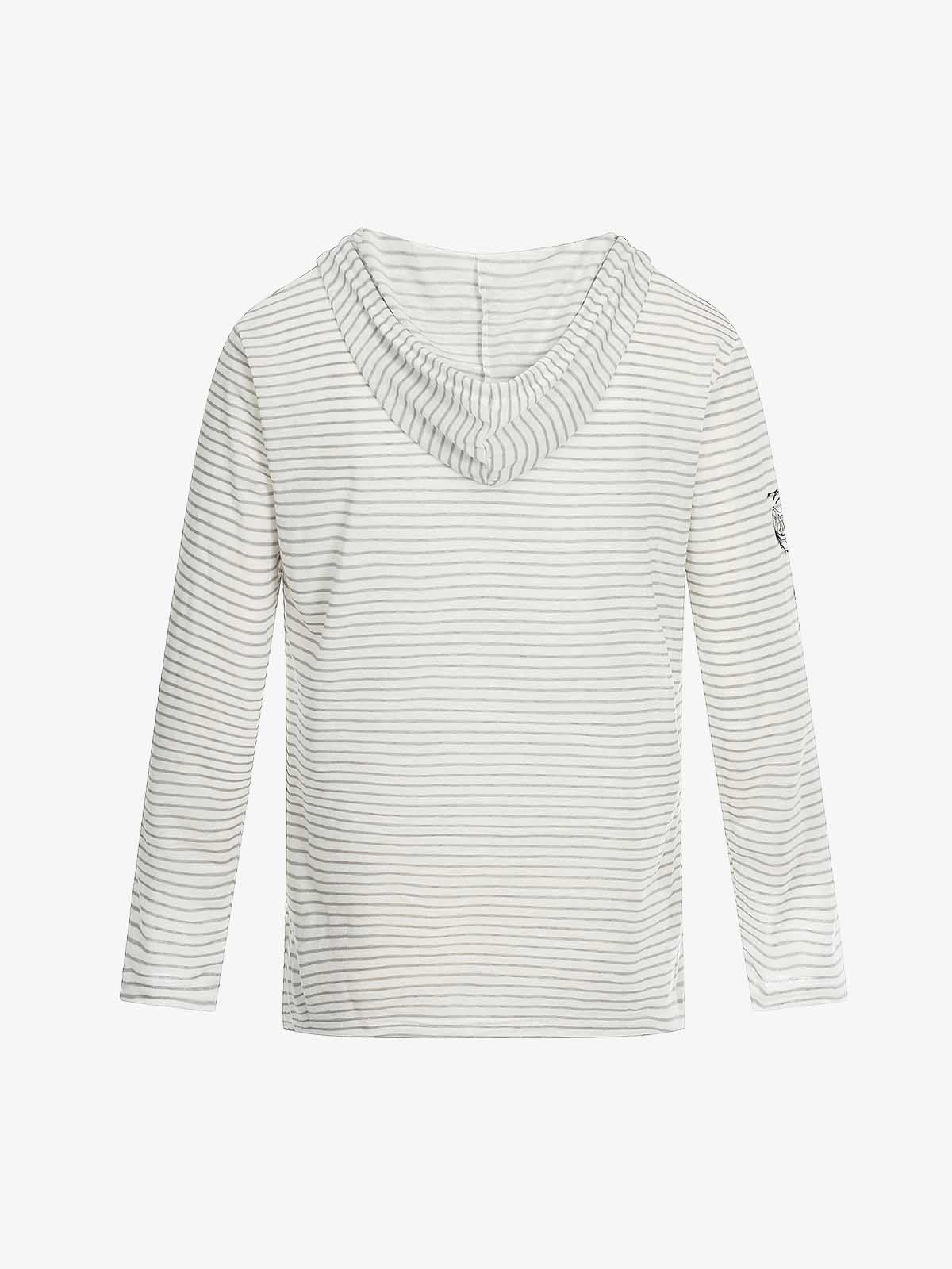 Graphic Print and V-Neck Striped Long Sleeve Hooded T-Shirt