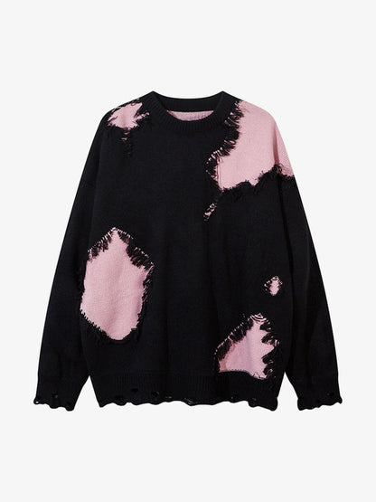 Niche Raw Edge Fringed Knit Sweater 