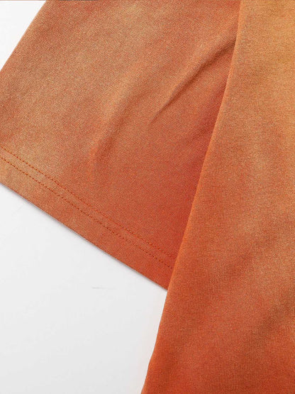 Cotton relaxed washed gradient orange short-sleeved T-shirt, adorned with Gothic logo print?