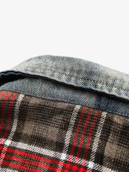 Vintage Plaid Patchwork Denim Panel Shirt 