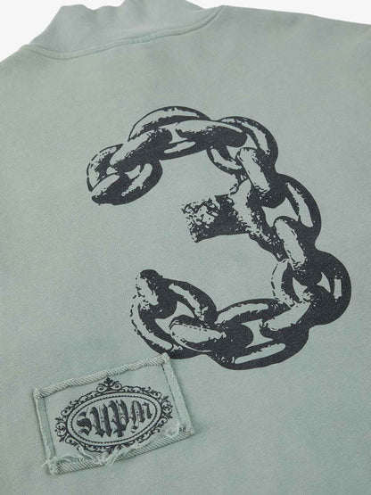 Cotton Blend Patchwork Bomber Jacket with Graphic Embroidery and Zipper Closure?