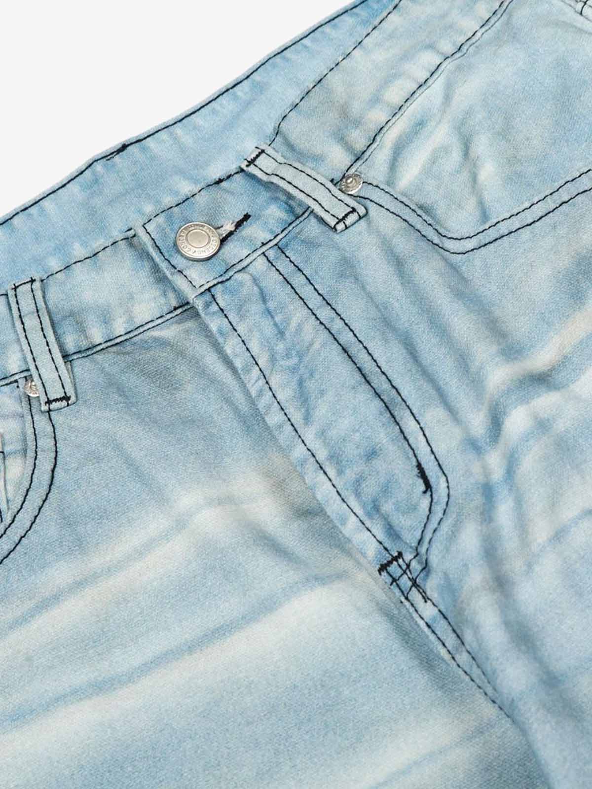 High-Waisted Wide-Leg Denim Pants with Asymmetrical Wrap Design 