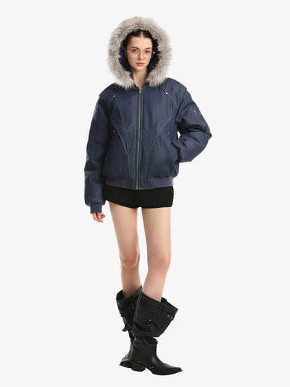 Washed Patchwork Contrast Bomber Jacket