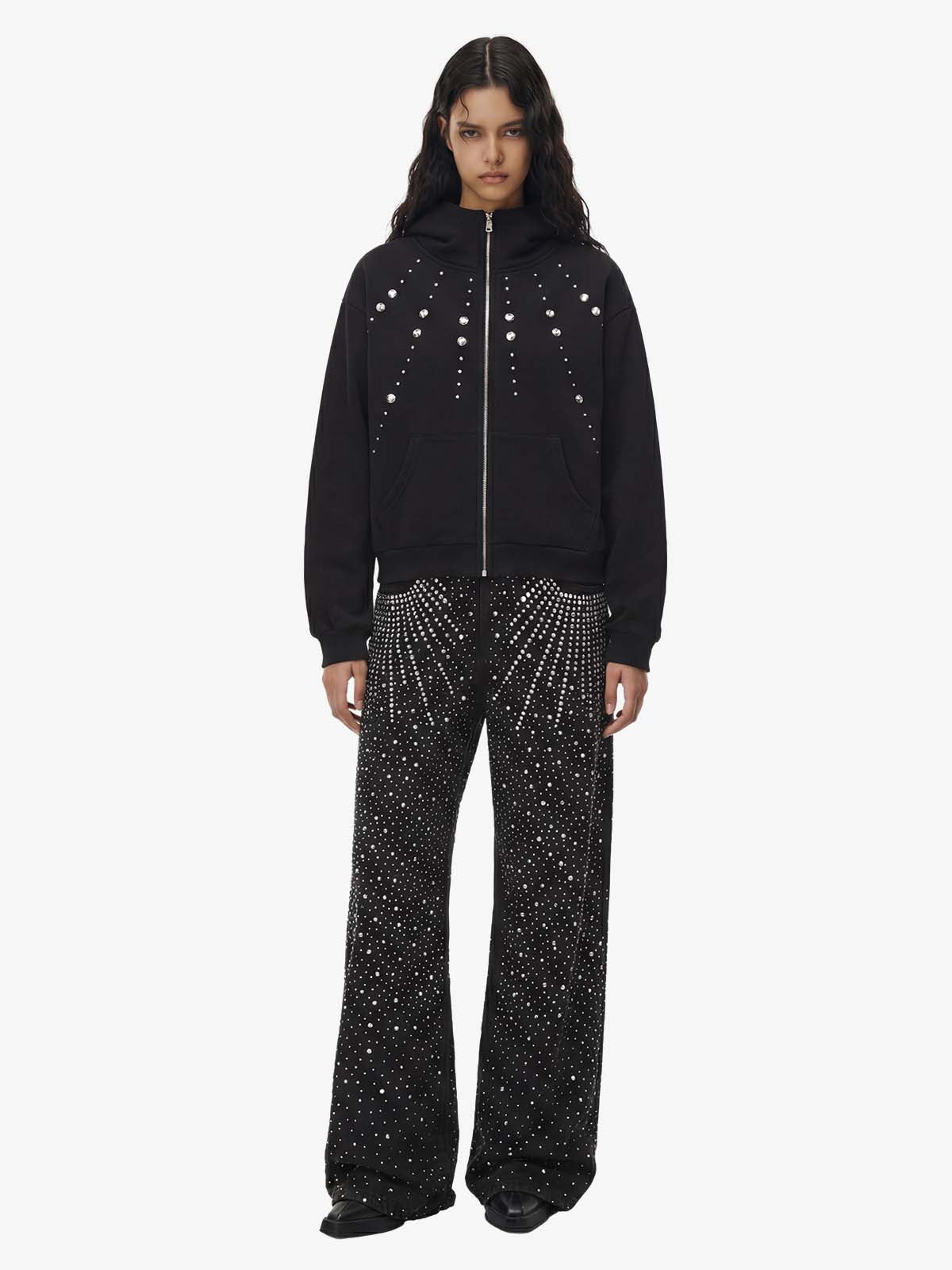 Retro Denim Full Rhinestone Design Baggy Jeans