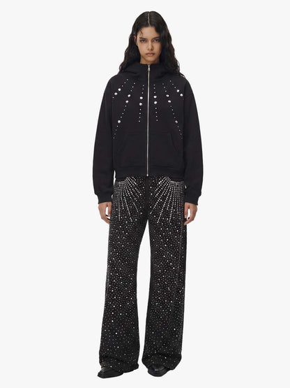 Retro Denim Full Rhinestone Design Baggy Jeans