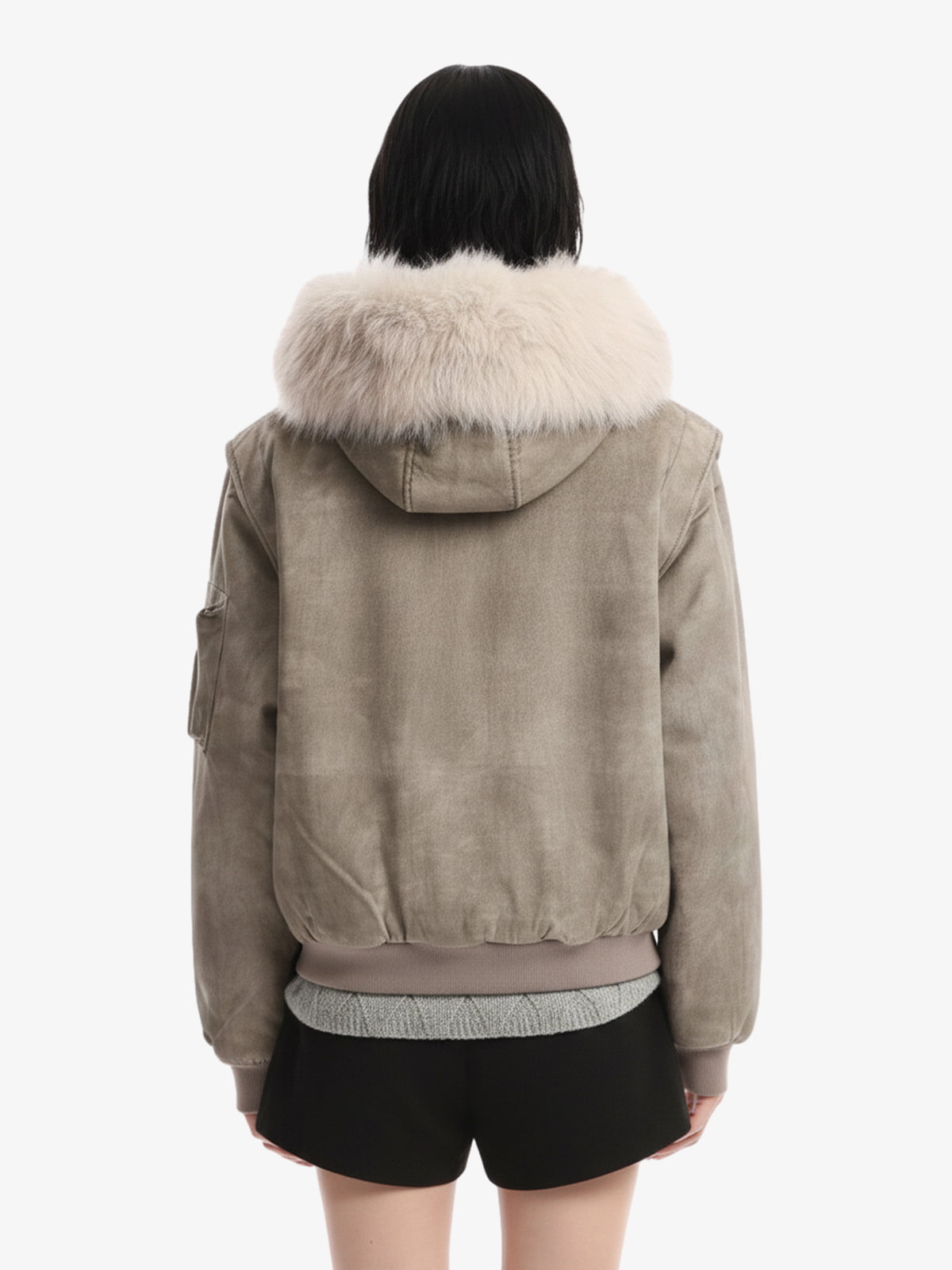 Washed Patchwork Contrast Bomber Jacket