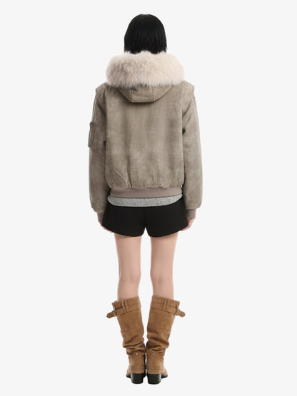 Washed Patchwork Contrast Bomber Jacket