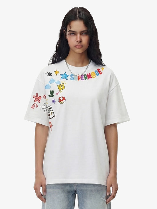 Floral Embroidered Crew Neck T-Shirt