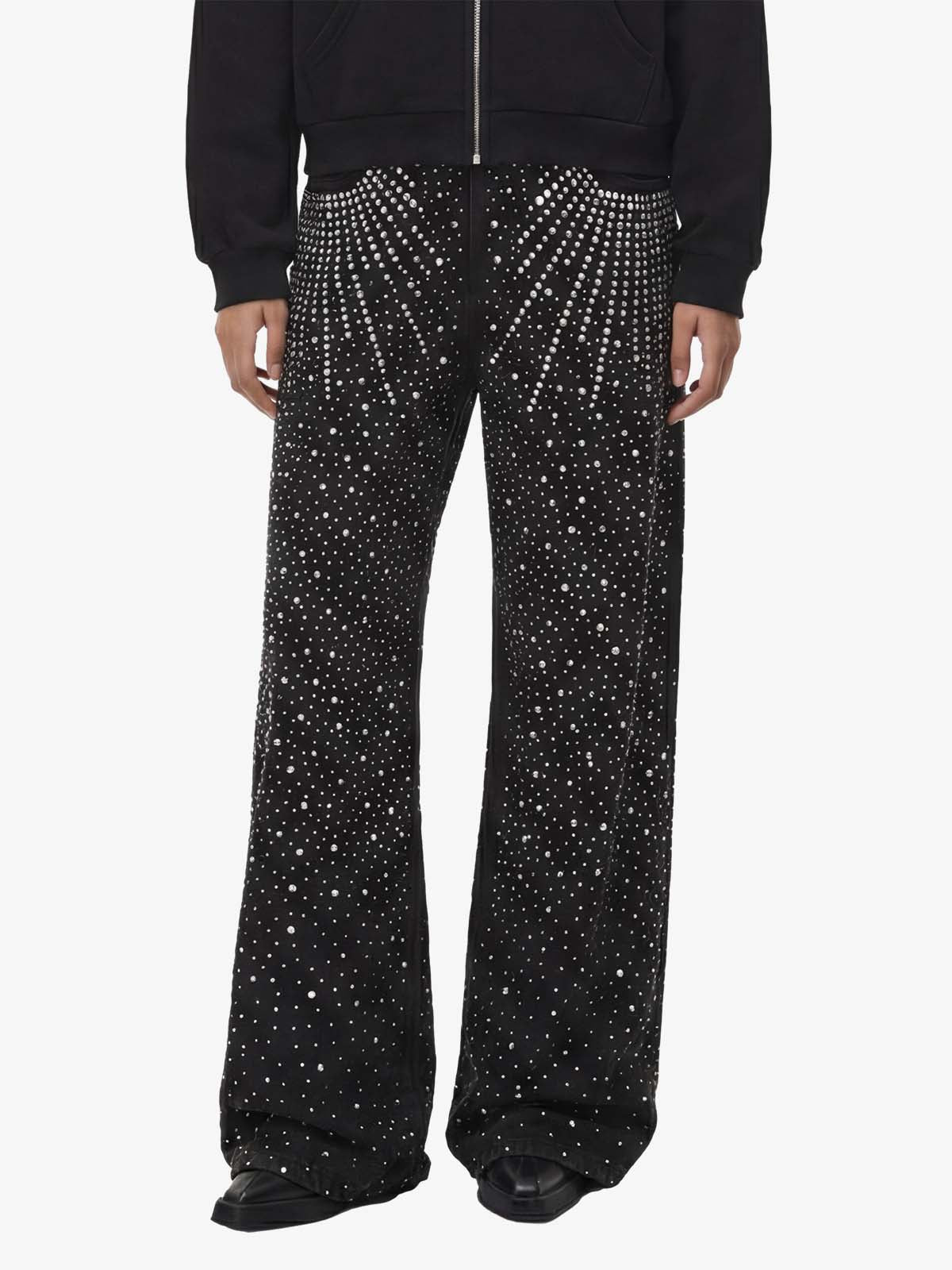 Retro Denim Full Rhinestone Design Baggy Jeans