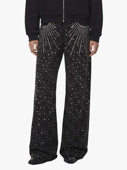 Retro Denim Full Rhinestone Design Baggy Jeans