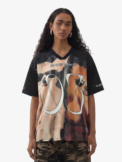 Abstract Dog Graphic Mesh Jersey T-Shirt