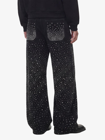 Retro Denim Full Rhinestone Design Baggy Jeans