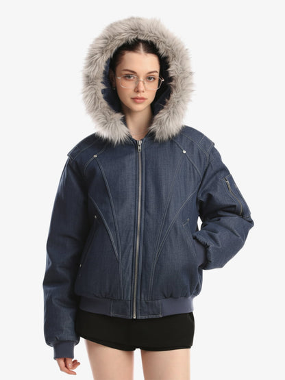 Washed Patchwork Contrast Bomber Jacket