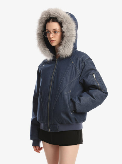 Washed Patchwork Contrast Bomber Jacket