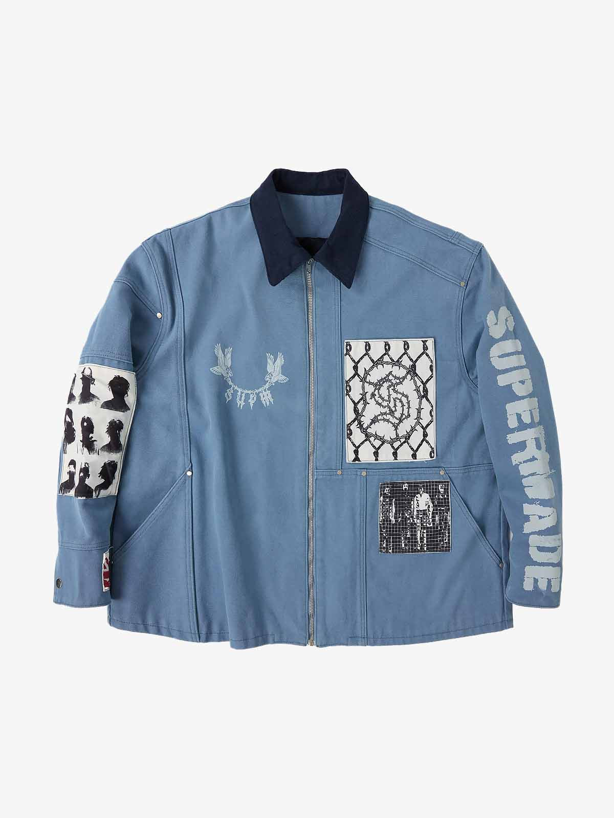 Supermade Multi-Element Appliqu¨¦ Patchwork Denim Suit?