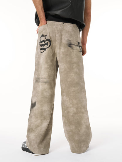 Large Cross Angel Print Distressed Jeans 