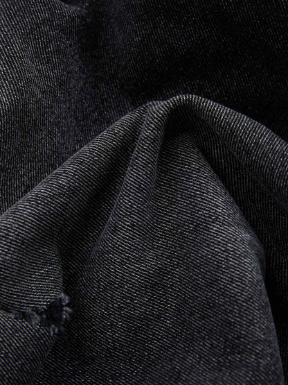 Denim Shorts with Barbed Wire Embroidery and Ripped Details for Men?